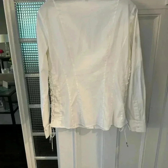 Lafayette 148 women’s button down white cotton shirt w/laced up sides size 6 - Picture 5 of 11